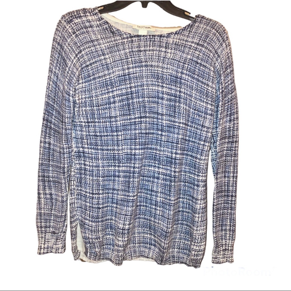 White House Black‎ Market Plaid Static Print Tunic Sweater Blue Small